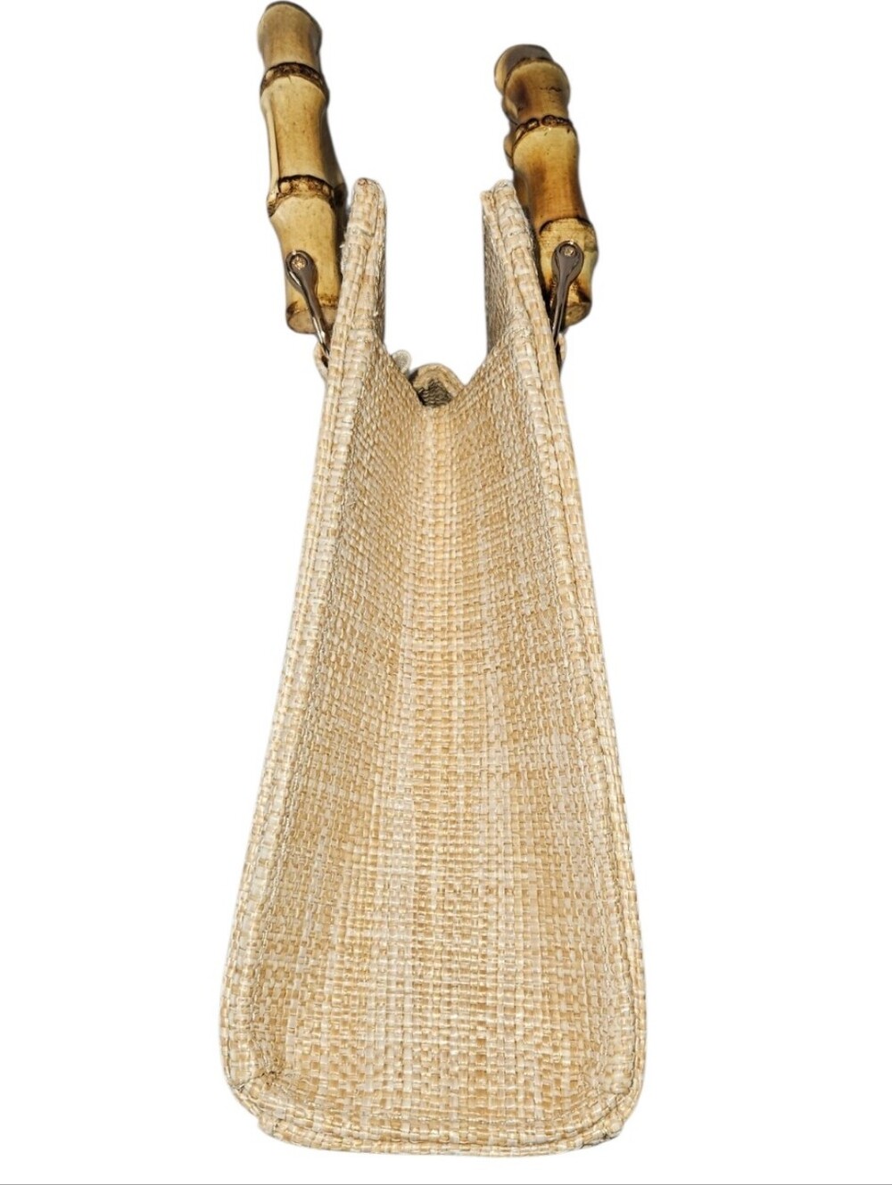 Tommy Bahama Natural Woven Tote Bag NWT Bamboo Handles Coastal Resort Style - Picture 4 of 15